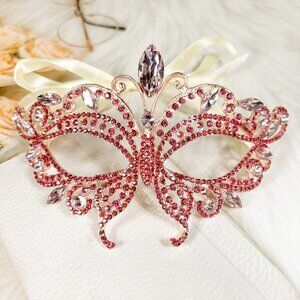 Butterfly Pink Masquerade Mask, Wedding Party Gold Eye Mask, Venetian Party Mask